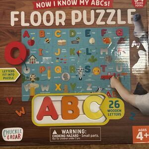 NIB Chuckle & Roar Now I Know My ABC's Kids' Wooden Alphabet Floor Puzzle - 54pc